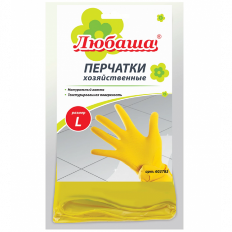 Перчатки хозяйственные латексные ЛЮБАША ЭКОНОМ, МНОГОРАЗОВЫЕ, хлопчатобумажное напыление, размер L