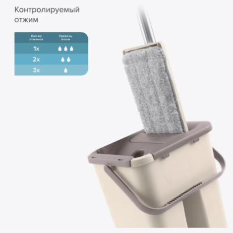 Комплект для уборки: швабра, ведро 7 л/5 л двухкамерное с отжимом, насадка, EASY MOP, MILEY