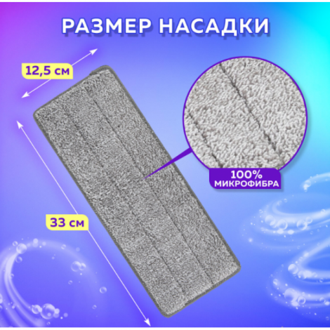 Насадки МОП для швабры (кармашки с 1-й стороны) КОМПЛЕКТ 2 шт., микрофибра, 33х12,5 см, LAIMA