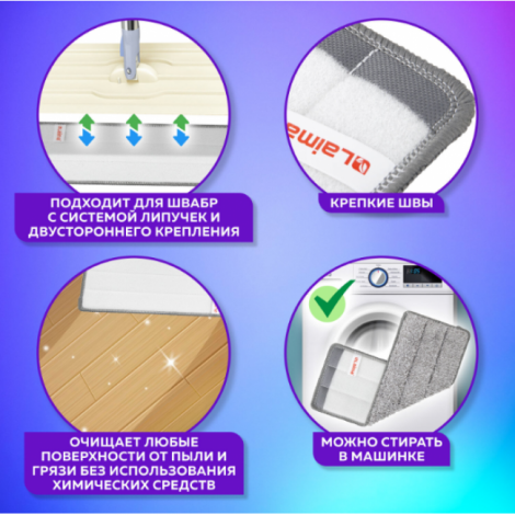 Насадки МОП для швабры (кармашки c 2-х сторон), микрофибра, 33х12,5см, LAIMA