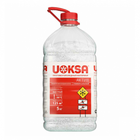 Реагент противогололёдный 5 кг, UOKSA "Актив", до -30 °C, хлорид кальция + минеральная соль, ПЭТ