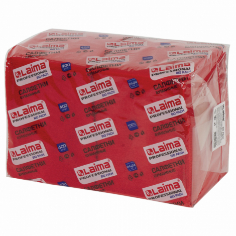 Салфетки бумажные 400 шт., 24х24 см, LAIMA, "Big Pack", красные (интенсив), 100% целлюлоза