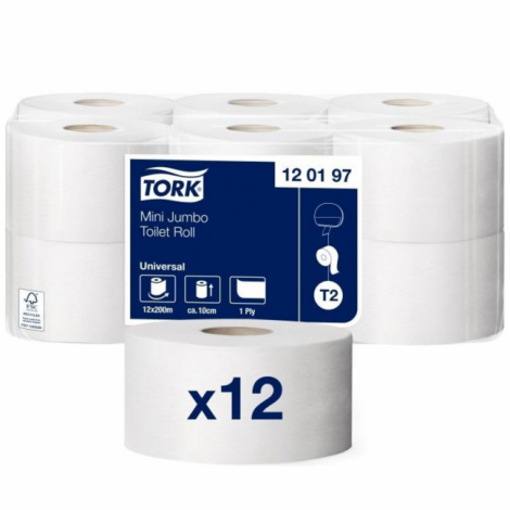 Бумага туалетная 200 м, TORK (Система Т2), комплект 12 штук, Universal