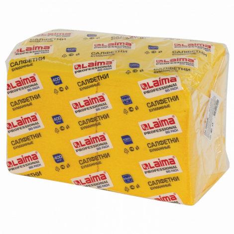 Салфетки бумажные 400 шт., 24х24 см, LAIMA, "Big Pack", желтые (интенсив), 100% целлюлоза