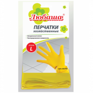 Перчатки хозяйственные латексные ЛЮБАША ЭКОНОМ, МНОГОРАЗОВЫЕ, хлопчатобумажное напыление, размер L