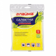Салфетки ВИСКОЗНЫЕ универсальные MEGA, 30х38 см, КОМПЛЕКТ 5 шт., 90 г/м2, желтые, LAIMA