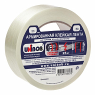 Клейкая лента АРМИРОВАННАЯ 48 мм х 25 м, ТКАНЕВАЯ ОСНОВА, прочная, европодвес, UNIBOB